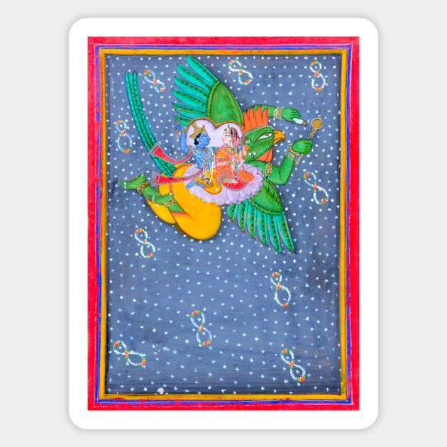 Vishnu & Lakshmi on Lotus Flower on Garuda 1800 Rajasthan, India Sticker by rocketshipretro